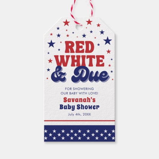 赤、白、および期限4日7月の愛国的な赤ちゃんシャワー ギフトタグ (正面)