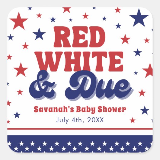 赤、白、および期限4日7月の愛国的な赤ちゃんシャワー スクエアシール (正面)
