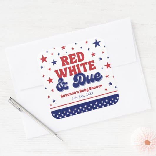 赤、白、および期限4日7月の愛国的な赤ちゃんシャワー スクエアシール (封筒)