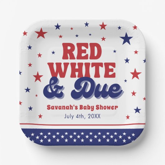 赤、白、および期限4日7月の愛国的な赤ちゃんシャワー ペーパープレート (正面)