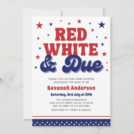 赤、白、および期限4日7月の愛国的な赤ちゃんシャワー 招待状 (正面)