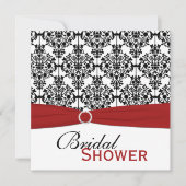 赤、白、および黒のダマスクブライダルシャワー招待状 招待状 (正面)