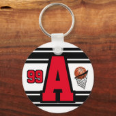 赤、白、および黒のバスケットボール文字と番号 キーホルダー (正面)