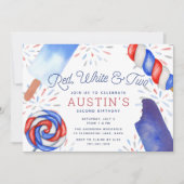 赤、白、および2 |子供の第2バースデーパーティー 招待状 (正面)