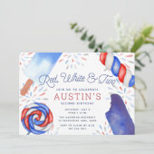 赤、白、および2 |子供の第2バースデーパーティー 招待状 (スタンド正面)