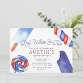 赤、白、および2 |子供の第2バースデーパーティー 招待状 (スタンド正面)