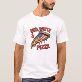 赤、白、そしてピザ - 面白いアメリカ国旗ピザ Tシャツ