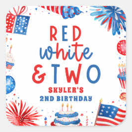 赤、白、そして2歳の誕生日パーティー スクエアシール