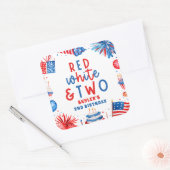 赤、白、そして2歳の誕生日パーティー スクエアシール (封筒)