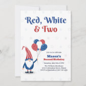 赤、白、そして2歳の誕生日！アメリカ独立記念日の子供の2歳誕生日 招待状 (正面)