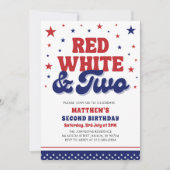 赤、白、そして2歳の4th July 2歳の誕生日パーティー 招待状 (正面)