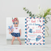 赤、白、そして2歳の4th July 2歳の誕生日写真 招待状 (スタンド正面)