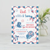 赤、白、そして2歳の7月4日お誕生日パーティー 招待状 (スタンド正面)
