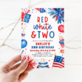 赤、白、そして2歳の7月4日 2回目の写真誕生日パーティー 招待状