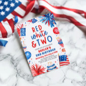 赤、白、そして2歳の7月4日 2回目の写真誕生日パーティー 招待状