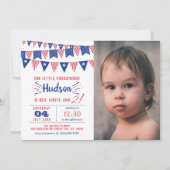 赤、白、そして2歳! 4th Of July 2歳の誕生日写真 招待状 (正面)