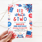赤、白、そして4thの7月2日目の写真の誕生日パーティー 招待状