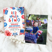 赤、白、そして4thの7月2日目の写真の誕生日パーティー 招待状