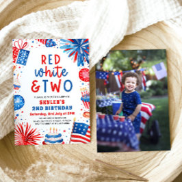 赤、白、そして4thの7月2日目の写真の誕生日パーティー 招待状