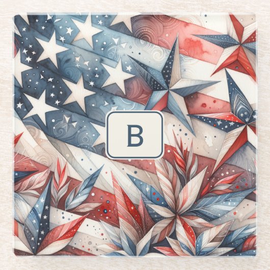 赤（白）と青 ガラスコースター (正面)