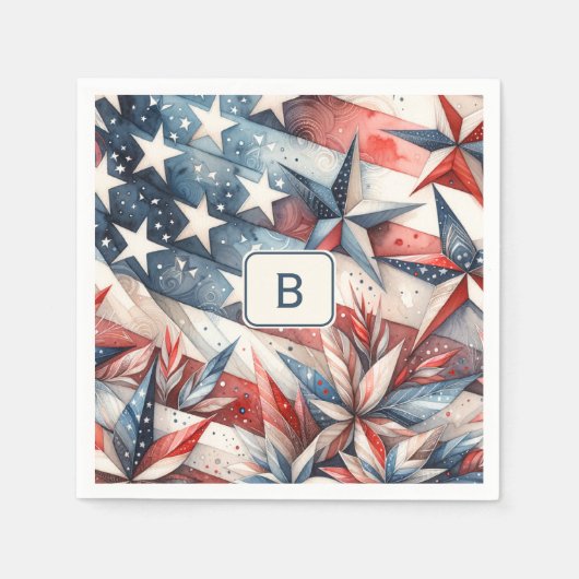 赤(白)と青 スタンダードカクテルナプキン (正面)