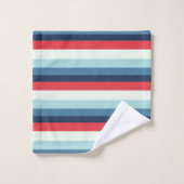 赤（白）と青（青）のストライプ バスタオルセット (ウォッシュタオル)