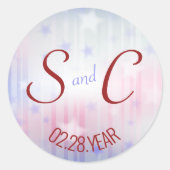 赤（白）と青（青）の背景（最初）イニシャル ラウンドシール (正面)