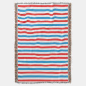 赤(白)と青(青) ストライプの スローブランケット (正面縦)