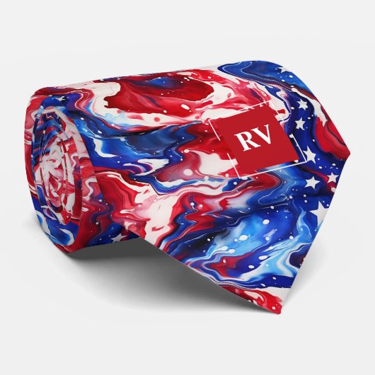 赤（白）と青（青） モノグラムの ネクタイ (ロール)