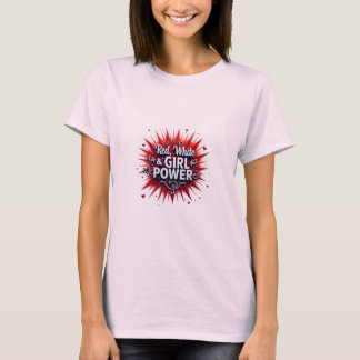赤、白、ガールパワーTシャツデザイン Tシャツ
