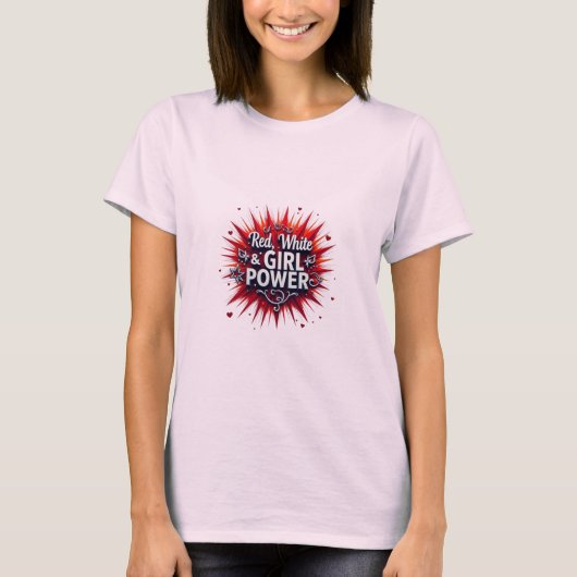 赤、白、ガールパワーTシャツデザイン Tシャツ (正面)