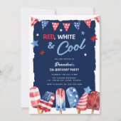 赤・白・クール7月4日誕生日 招待状 (正面)