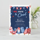 赤・白・クール7月4日誕生日 招待状 (スタンド正面)