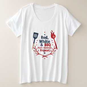 赤・白・バーベキュープラスのサイズのシャツ – Patriotic Grill プラスサイズTシャツ