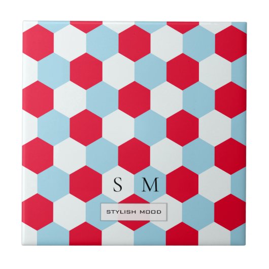 赤・白・ブルース六角モノグラム タイル (正面)