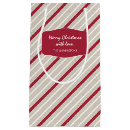 赤、白、ベージュのストライプ スモールペーパーバッグ