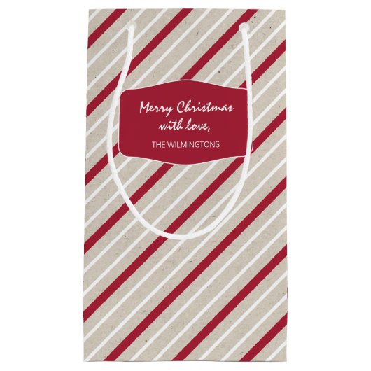 赤、白、ベージュのストライプ スモールペーパーバッグ (正面)