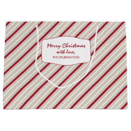 赤、白、ベージュのストライプ ラージペーパーバッグ