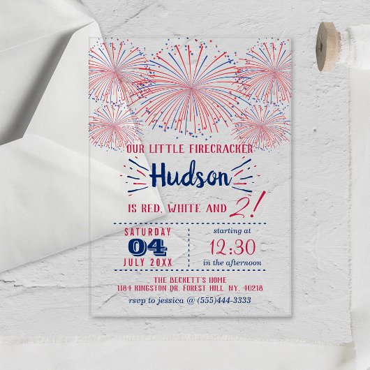 赤、白、二!7月2日の4日パーティー アクリル招待状