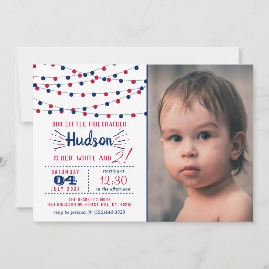 赤、白、二!7月4日の写真2回目の誕生日 招待状 (正面)