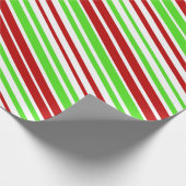 赤、白、緑のクリスマスのストライプ/ライン ラッピングペーパー (角)