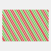 赤、白、緑のクリスマスをテーマにしたストライプ ラッピングペーパーシート (正面3)