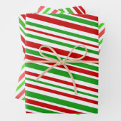 赤、白、緑のクリスマスをテーマにしたストライプ ラッピングペーパーシート (インサイチュ)