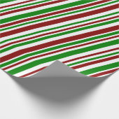 赤、白、緑のクリスマスをテーマにしたストライプ ラッピングペーパー (角)