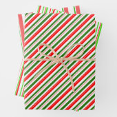赤、白、緑のクリスマスをテーマにした線 ラッピングペーパーシート (インサイチュ)