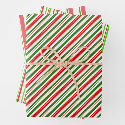 赤、白、緑のクリスマスをテーマにした線 ラッピングペーパーシート (インサイチュ)
