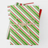 赤、白、緑のクリスマスをテーマにした線 ラッピングペーパーシート (インサイチュ)