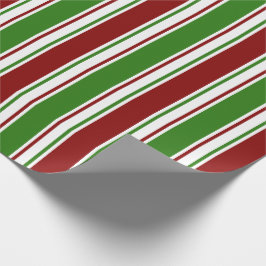 赤、白、緑のクリスマスをテーマにした線 ラッピングペーパー