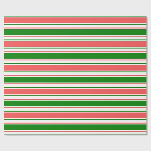 赤、白、緑のクリスマスをテーマにした線 ラッピングペーパー (フラット)