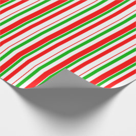 赤、白、緑のクリスマスをテーマにした線 ラッピングペーパー